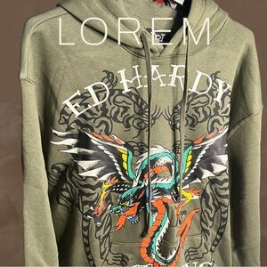 Nwt ED HARDY Hoodie Men's  Dragon Wings Tiger Tattoo Pullover Sweater Size Xxl